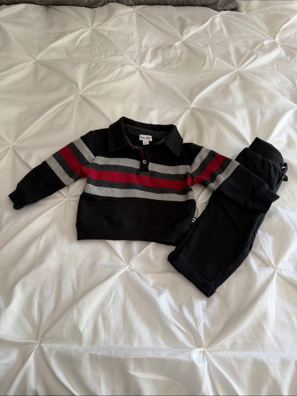 Splendid Black Polo with Gray Accents and Red Detail size 6-12 months